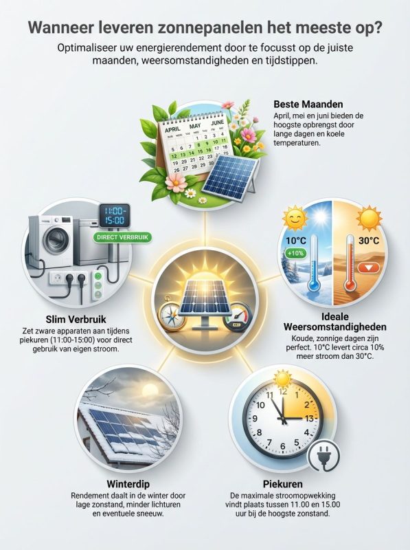 Wanneer leveren zonnepanelen het meeste op gedurende het jaar?